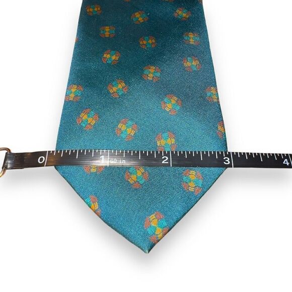 80s Giorgio Armani Teal Medallion Handmade in Italy 100% Silk Neck Tie - Picture 2 of 6